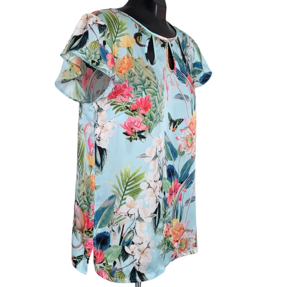 RSVP BY TALBOTS Blouse Blue Floral Tropical - Picture 2 of 8